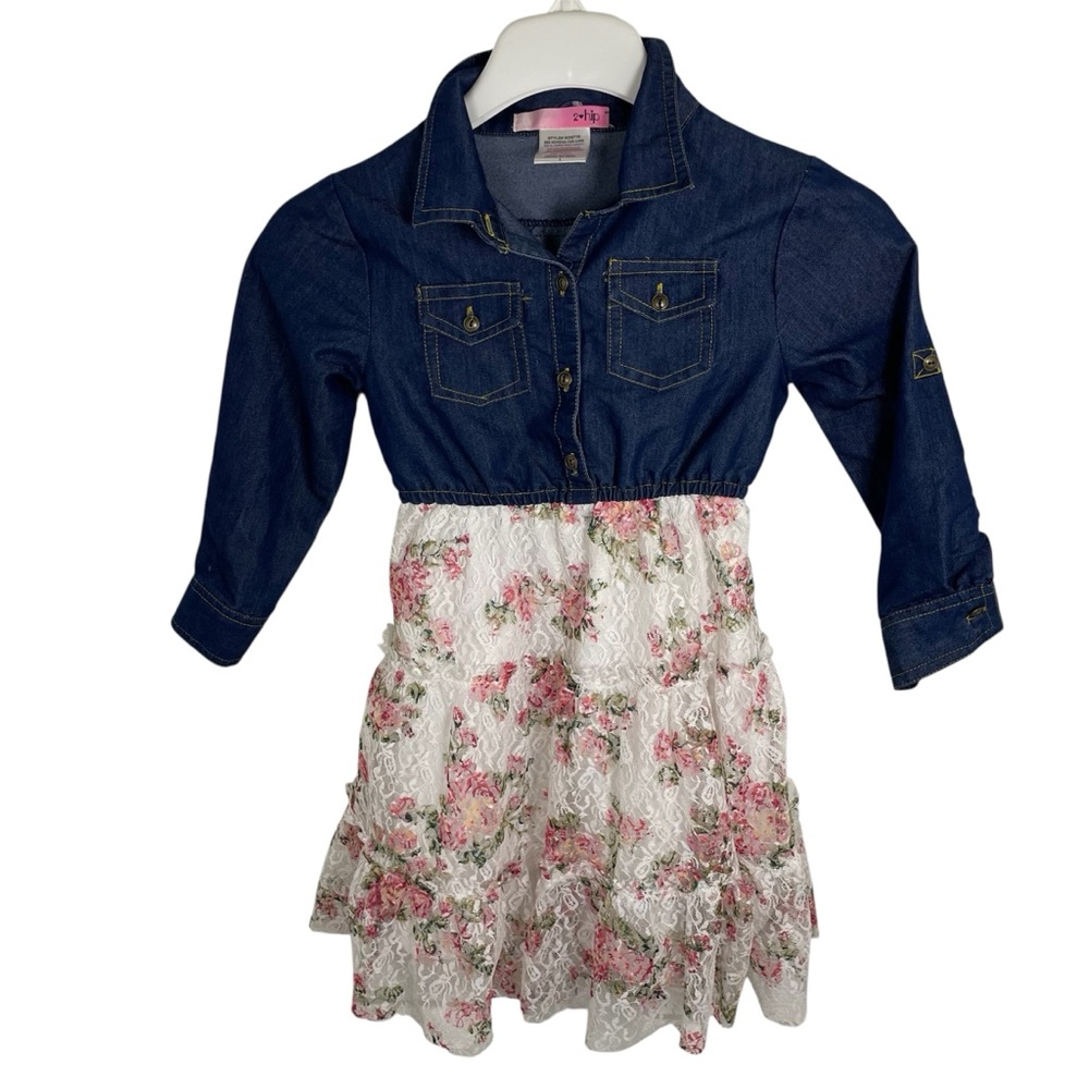 Denim and Lace Floral Dress, 6‎